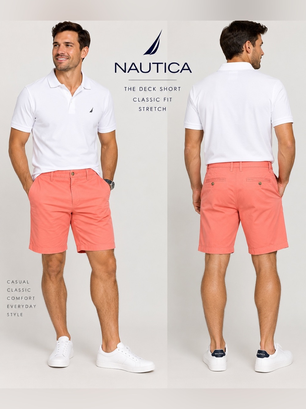 Nautica Men’s Coral Deck Shorts Classic Fit Stretch Chino 30W